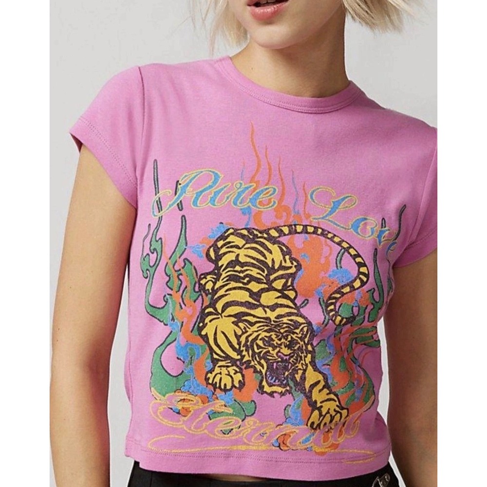 Urban Outfitters Tiger Graphic Baby‎ Tee Pink Cropped Y2K Grunge Small